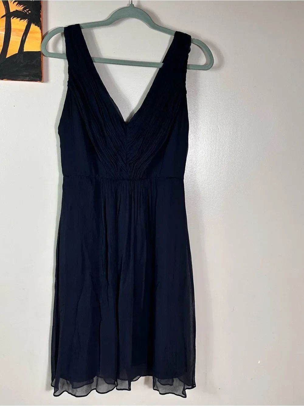 J. Crew Navy V-Neck silk blue navy Midi Dress - Picture 3 of 9